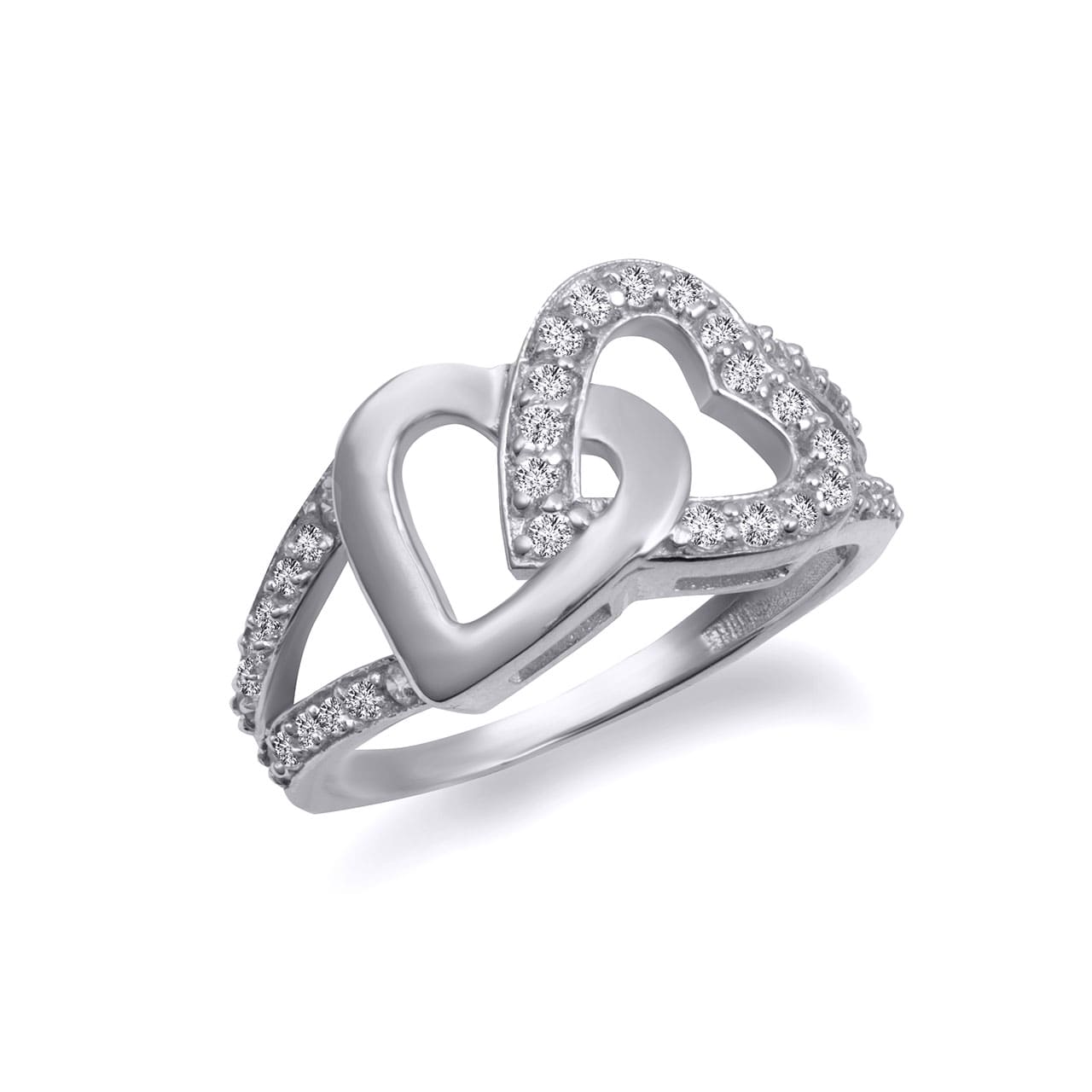 Sterling Silver Cubic Zirconia Interlocking Hearts Ring