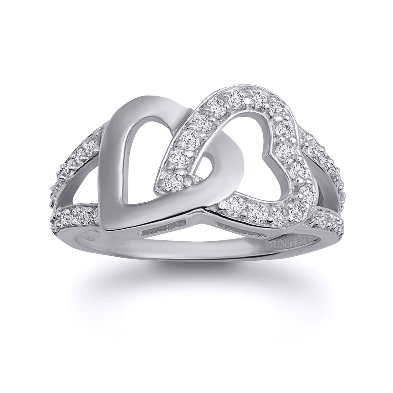 Sterling Silver Cubic Zirconia Interlocking Hearts Ring, view 3