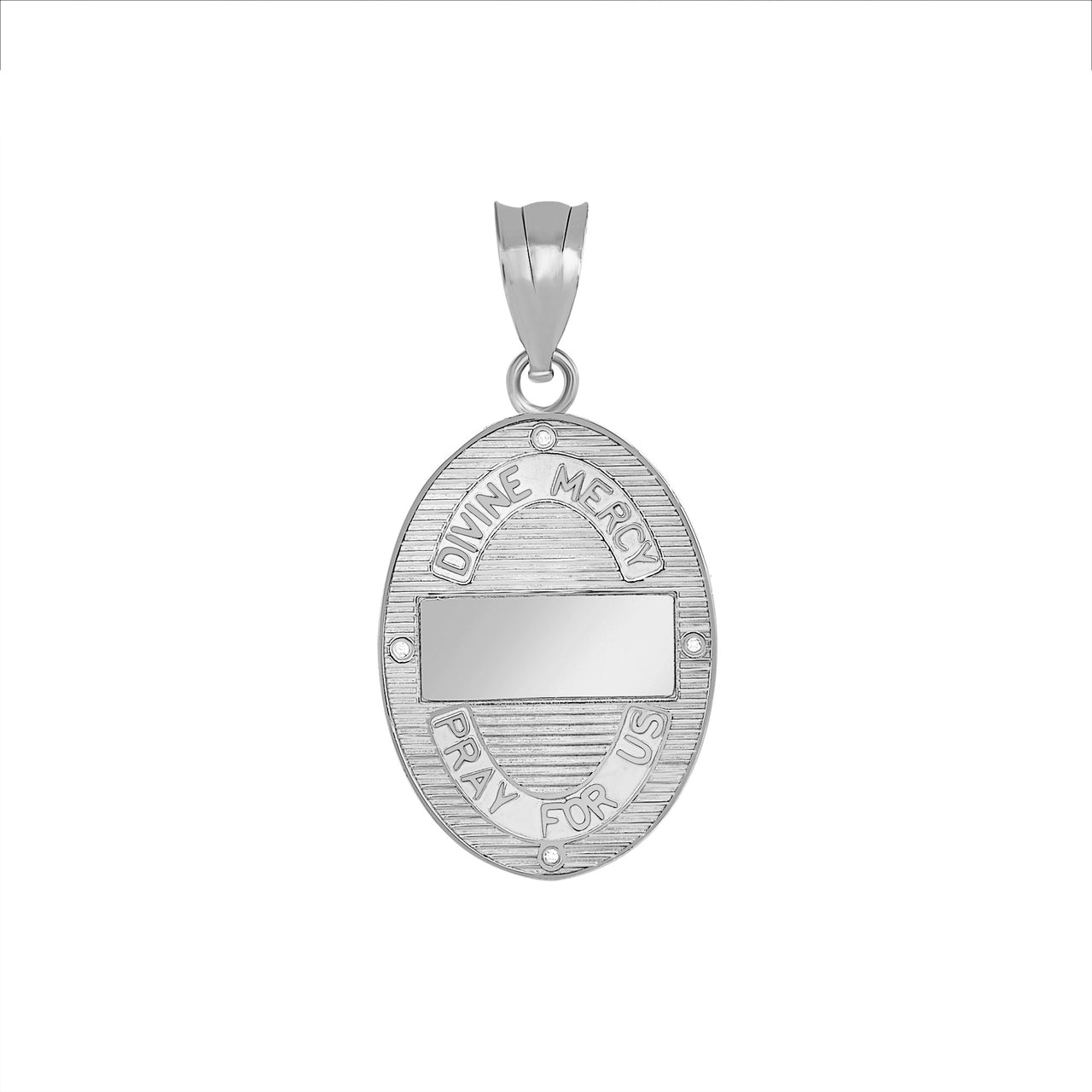 Sterling Silver Cubic Zirconia Jesus Christ Divine Mercy Engravable Oval Medallion Pendant Necklace, view 4