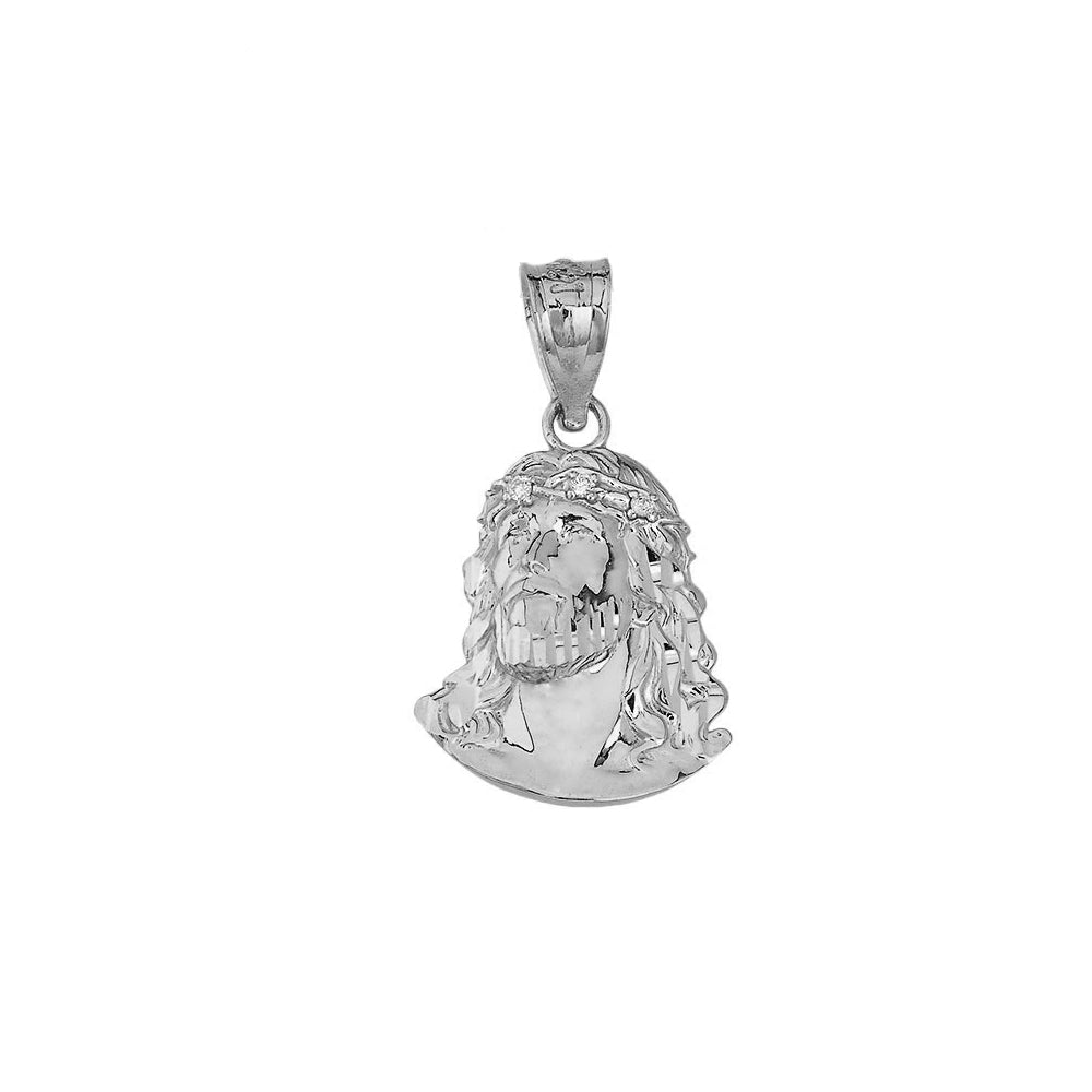 Sterling Silver Cubic Zirconia Jesus Christ Face Pendant Necklace (0.86"), view 2