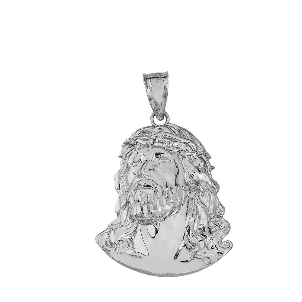 Sterling Silver Cubic Zirconia Jesus Christ Face Pendant Necklace (1.43"), view 2