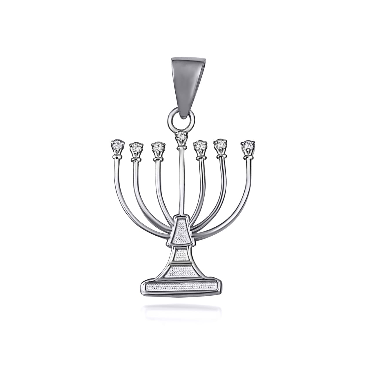 Sterling Silver Cubic Zirconia Jewish Menorah Hanukkah Candle Pendant Necklace