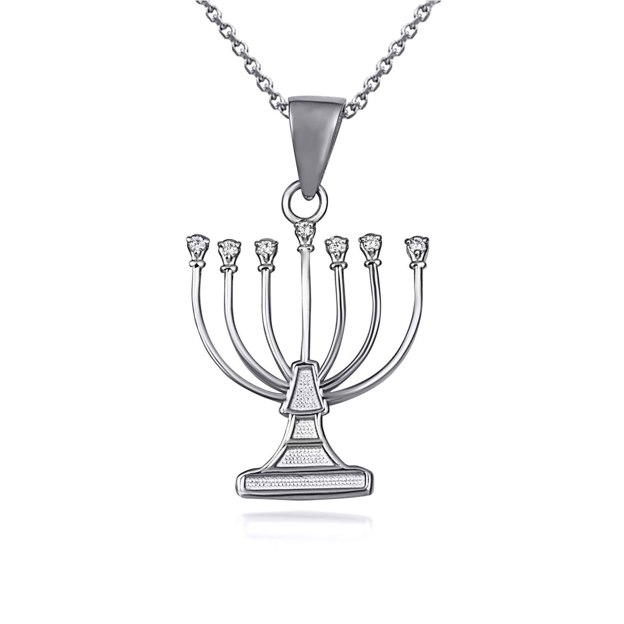 Sterling Silver Cubic Zirconia Jewish Menorah Hanukkah Candle Pendant Necklace, view 4