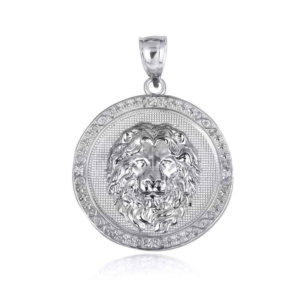 Sterling Silver Cubic Zirconia Lion Beaded Coin Pendant Necklace