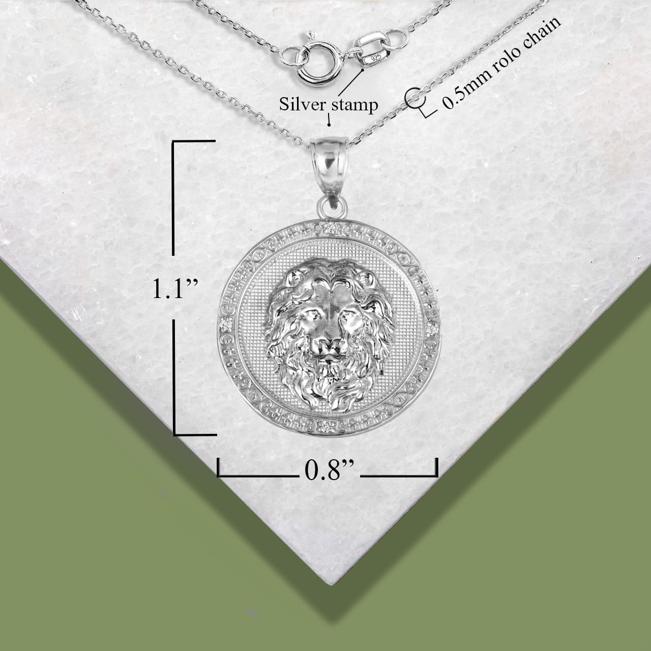 Sterling Silver Cubic Zirconia Lion Beaded Coin Pendant Necklace, view 3