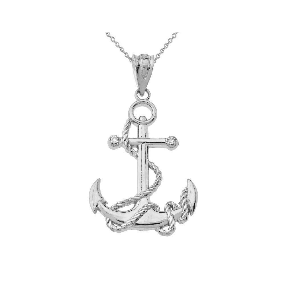 Sterling Silver Cubic Zirconia Nautical Rope Anchor Pendant Necklace