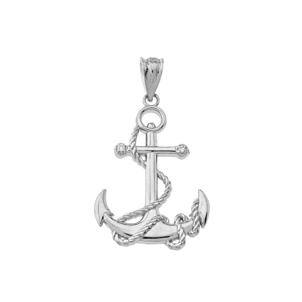 Sterling Silver Cubic Zirconia Nautical Rope Anchor Pendant Necklace, view 2
