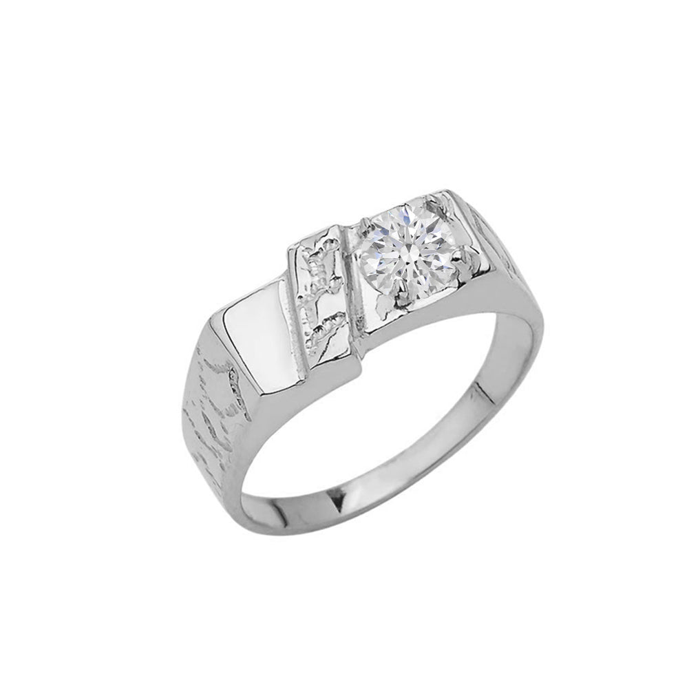 Sterling Silver Cubic Zirconia Nugget Pinky Ring