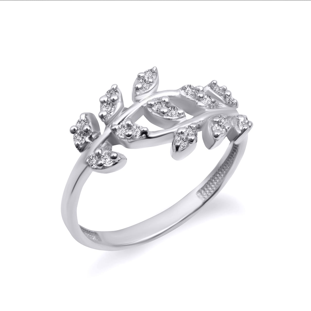 Sterling Silver Cubic Zirconia Olive Leaf Vine Ring