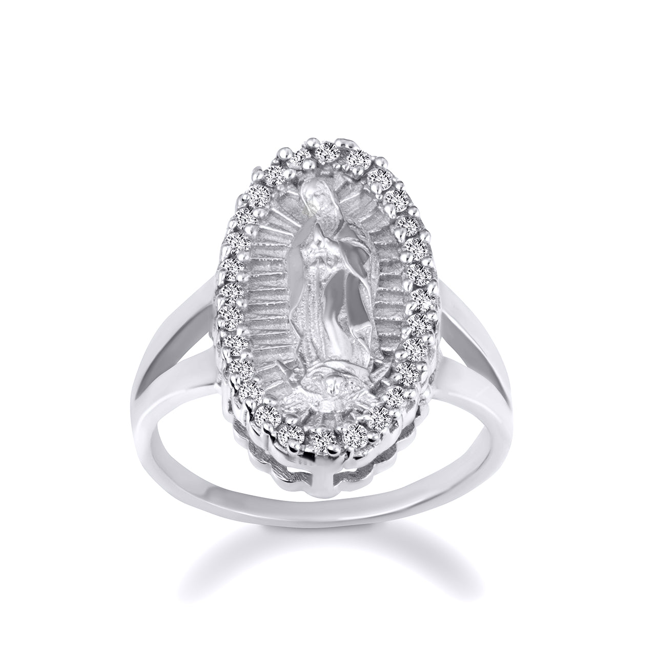 Sterling Silver Cubic Zirconia Our Lady of Guadalupe Oval Ring