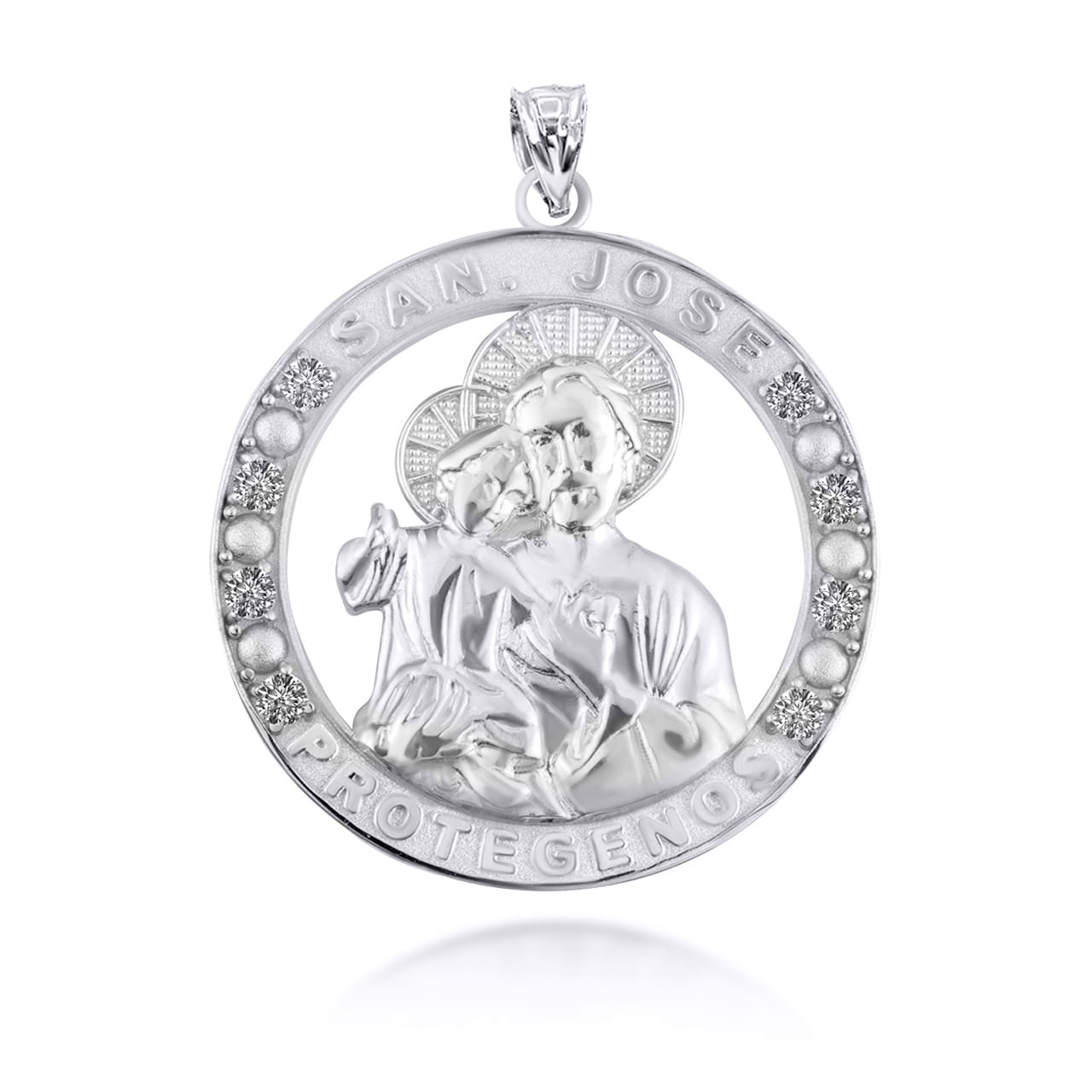 Sterling Silver Cubic Zirconia Patron Saint Joseph Baby Jesus Pendant Necklace