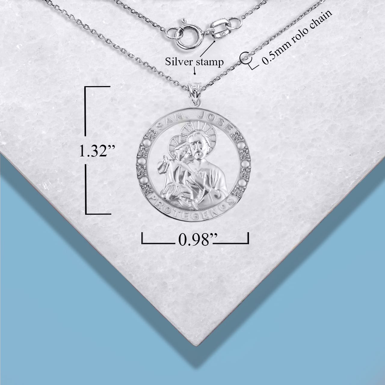 Sterling Silver Cubic Zirconia Patron Saint Joseph Baby Jesus Pendant Necklace, view 4