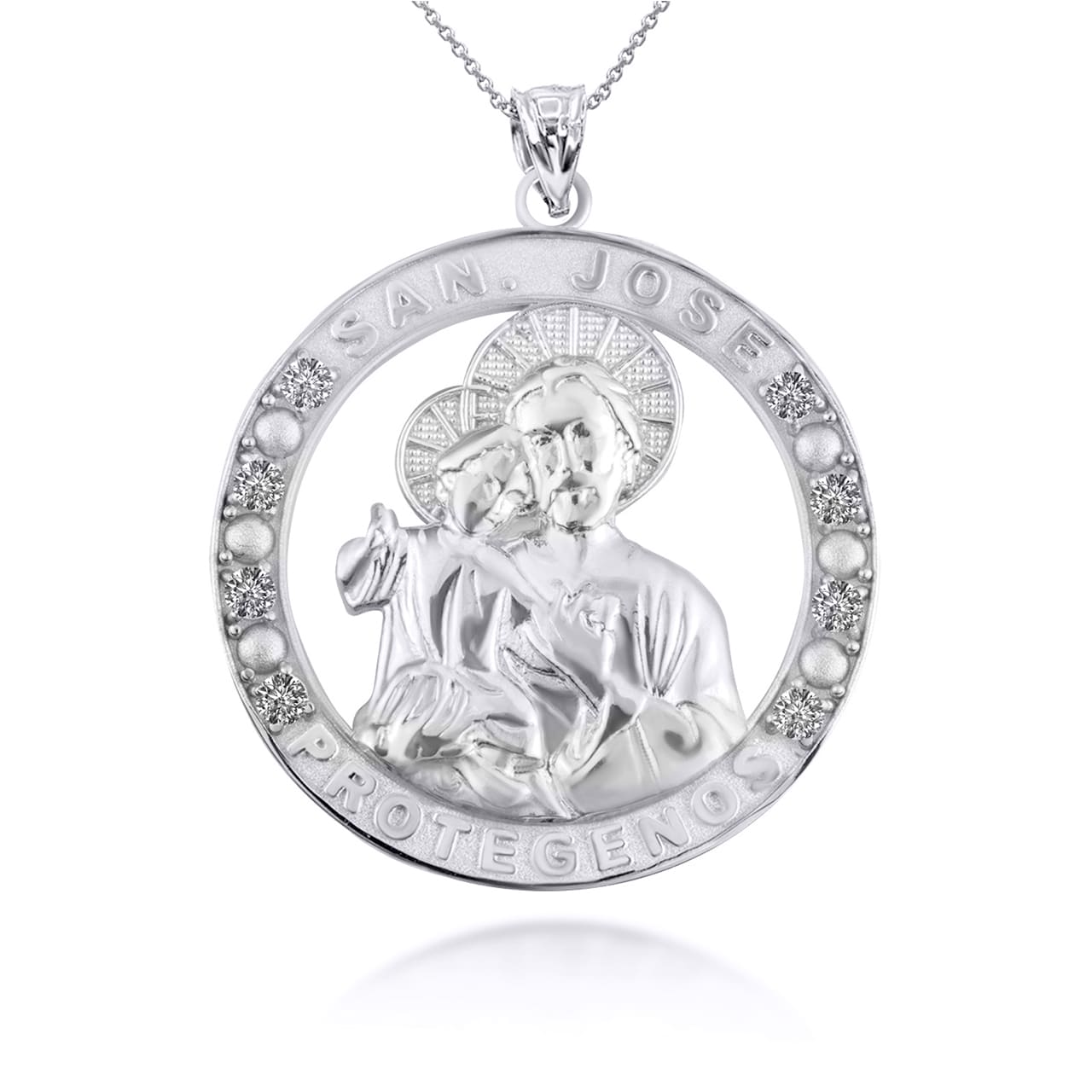 Sterling Silver Cubic Zirconia Patron Saint Joseph Baby Jesus Pendant Necklace, view 5
