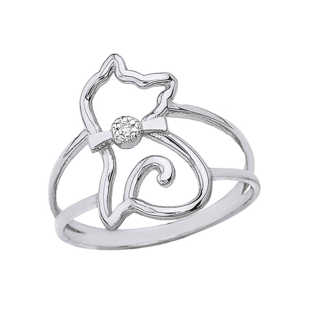 Sterling Silver Cubic Zirconia Pet Cat Silhouette Ring