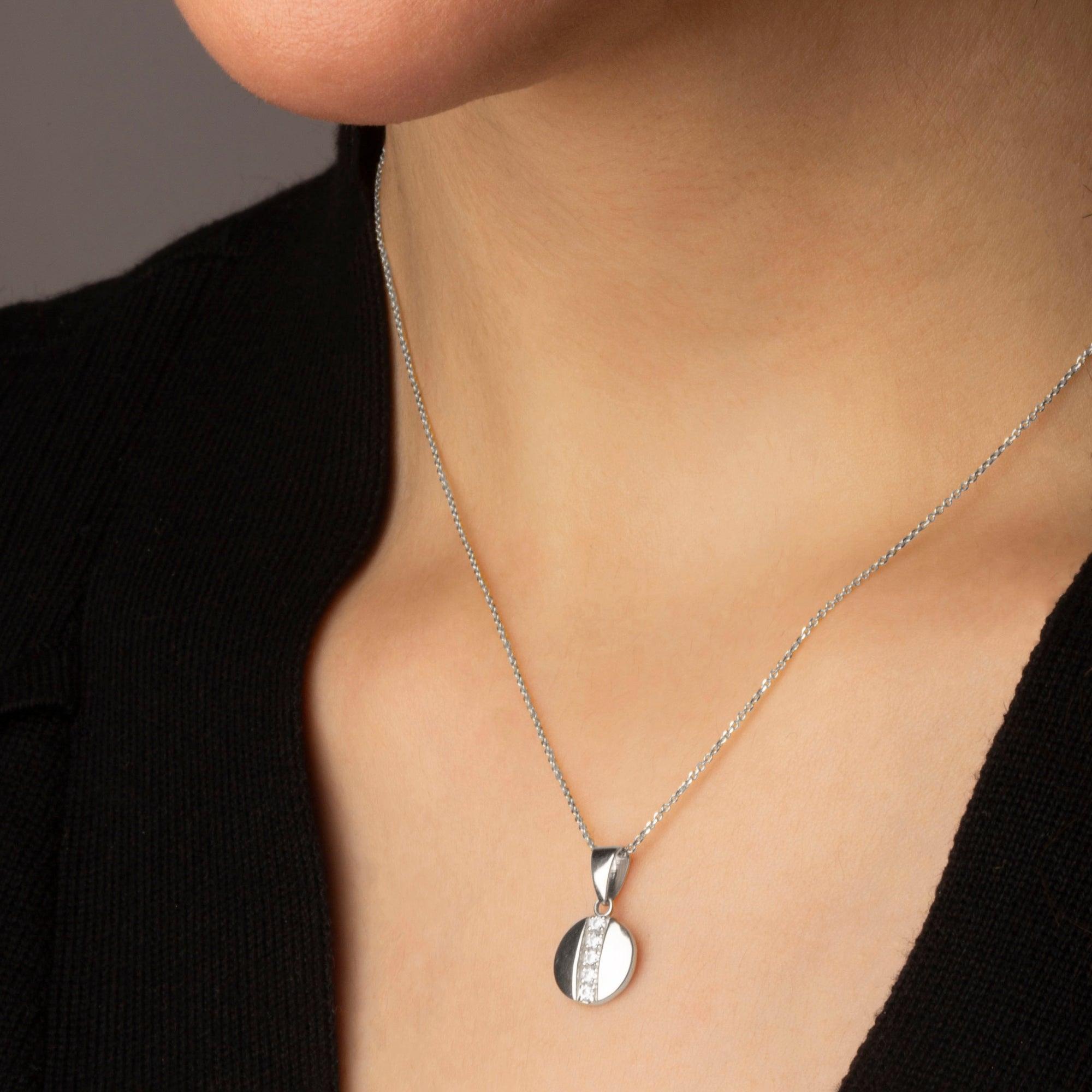 Sterling Silver Cubic Zirconia Round Stud Earrings Pendant Necklace Set, view 2