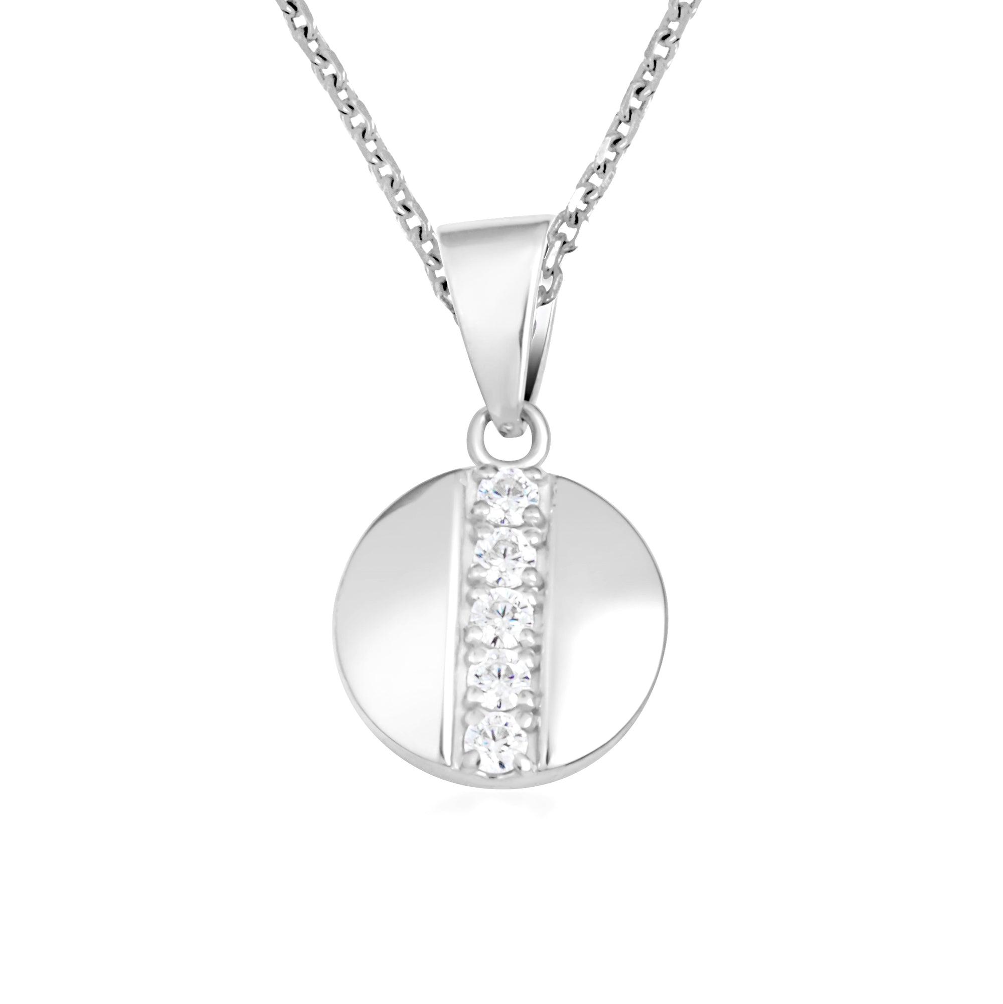 Sterling Silver Cubic Zirconia Round Stud Earrings Pendant Necklace Set, view 7