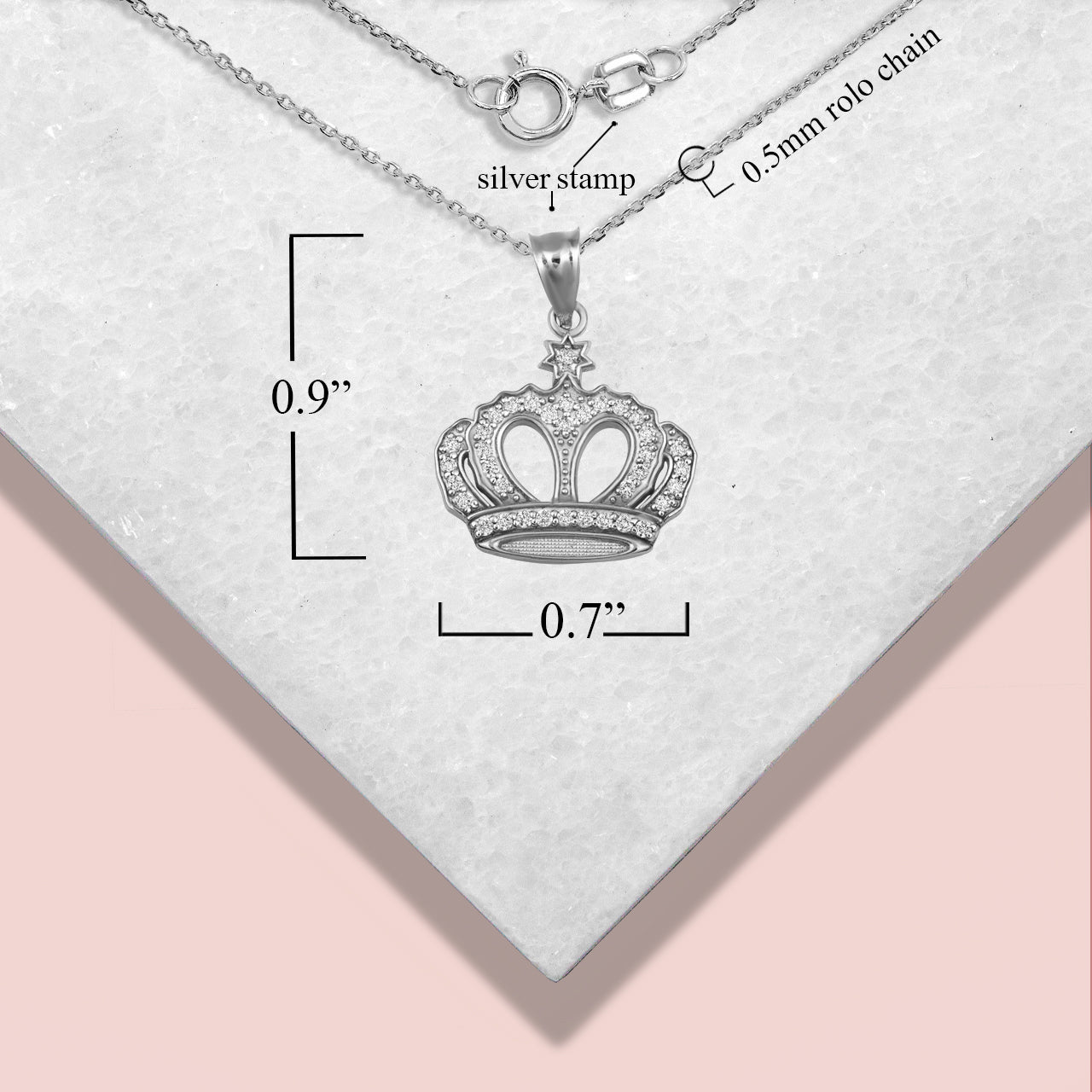Sterling Silver Cubic Zirconia Royal Crown Pendant Necklace, view 3