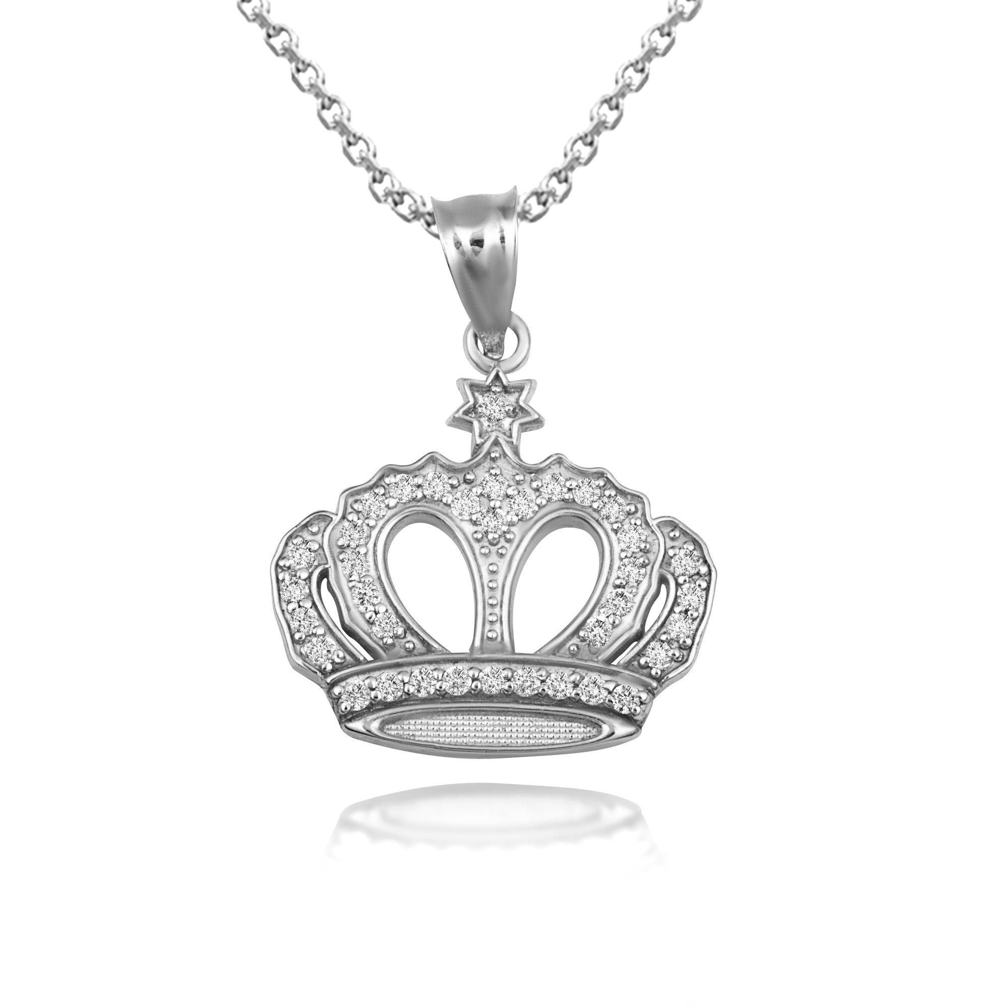 Sterling Silver Cubic Zirconia Royal Crown Pendant Necklace, view 4