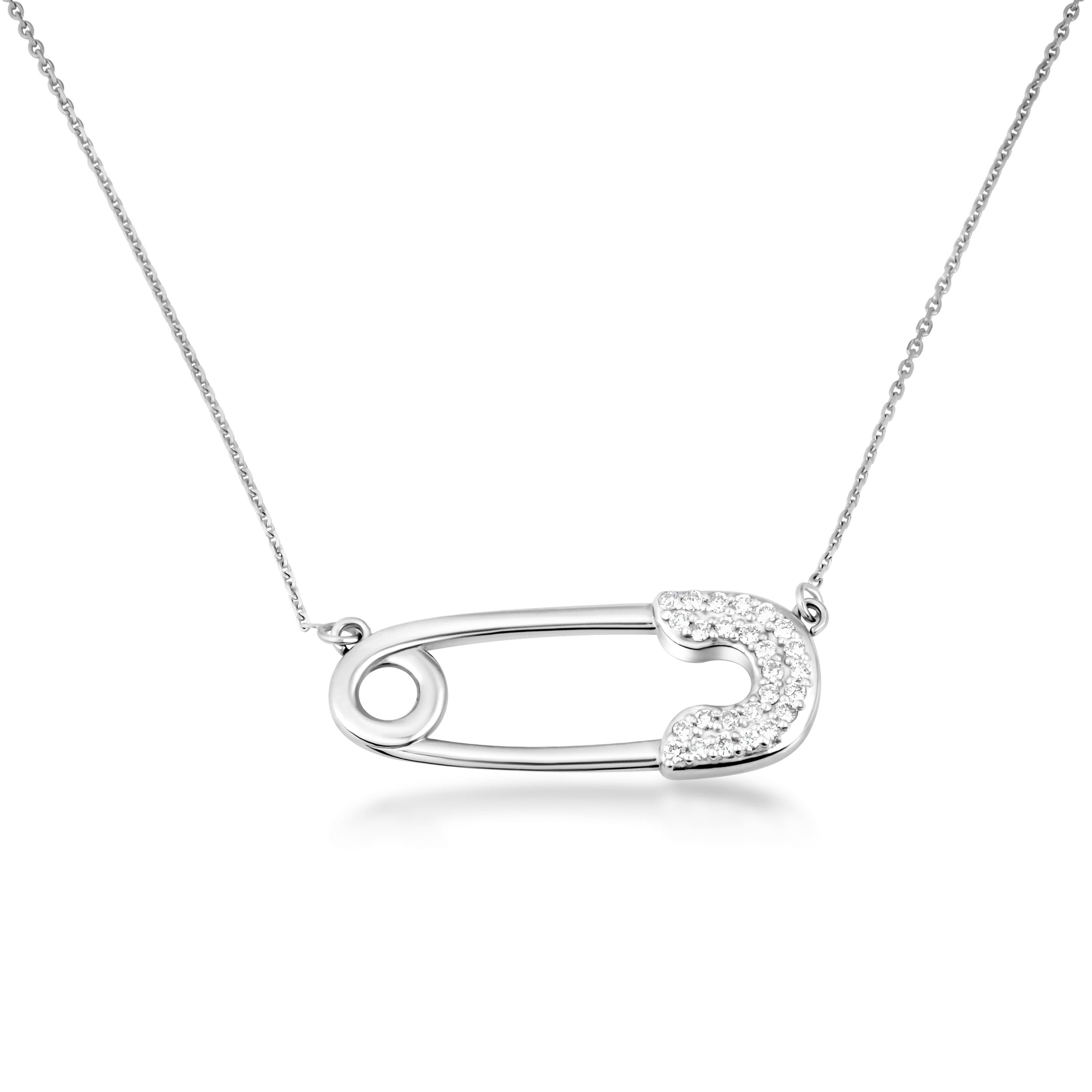 Sterling Silver Cubic Zirconia Safety Pin Pendant Necklace