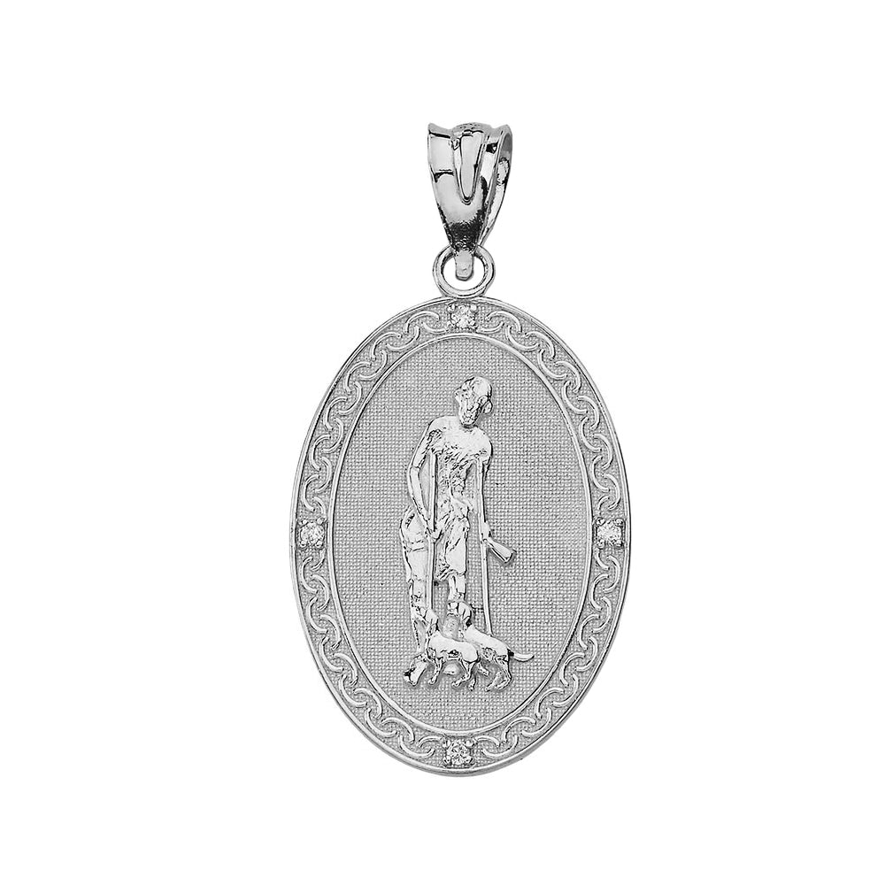 Sterling Silver Cubic Zirconia Saint Lazarus Filigree Oval Medallion Pendant Necklace (1.02"), view 2