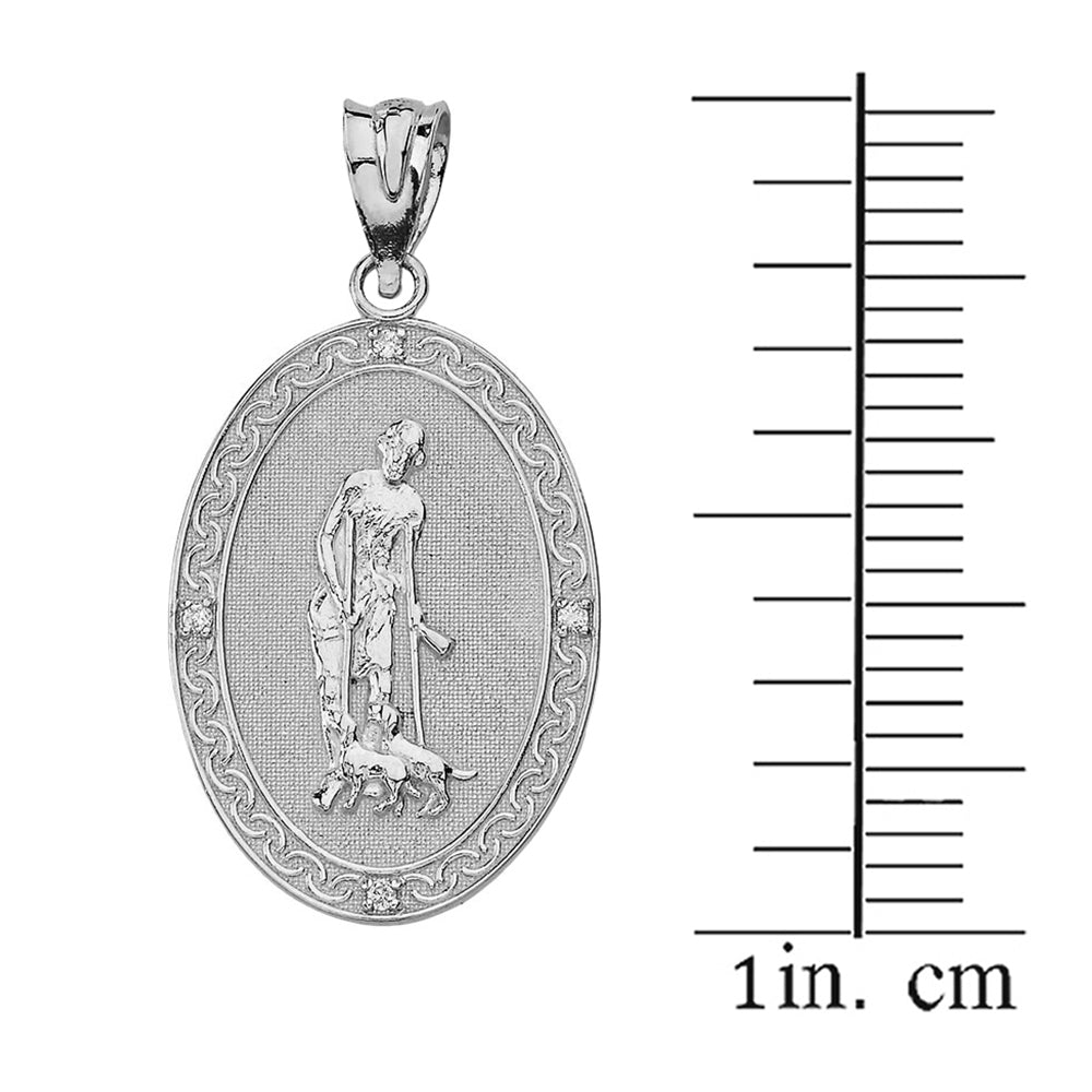 Sterling Silver Cubic Zirconia Saint Lazarus Filigree Oval Medallion Pendant Necklace (1.02"), view 3