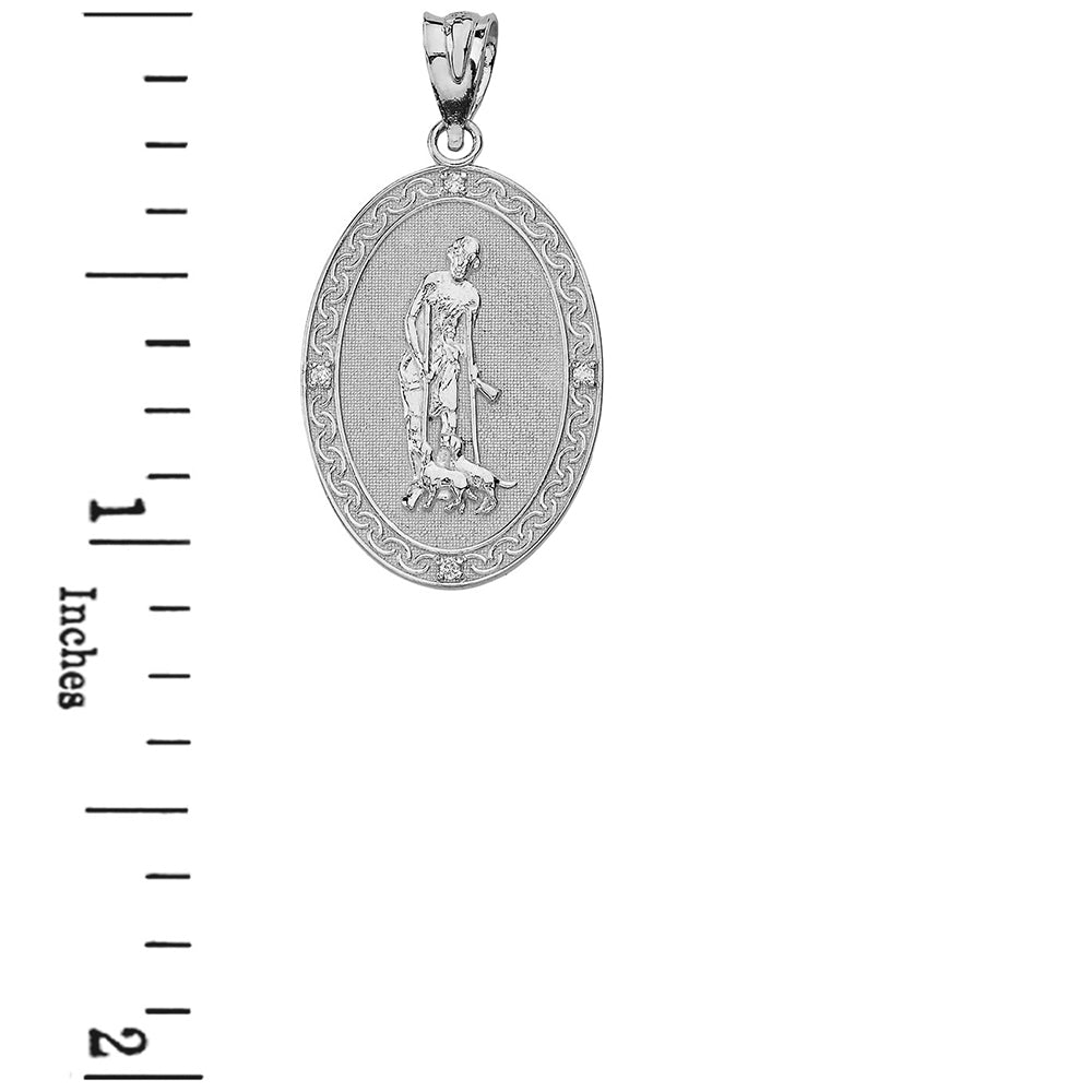 Sterling Silver Cubic Zirconia Saint Lazarus Filigree Oval Medallion Pendant Necklace (1.19"), view 3