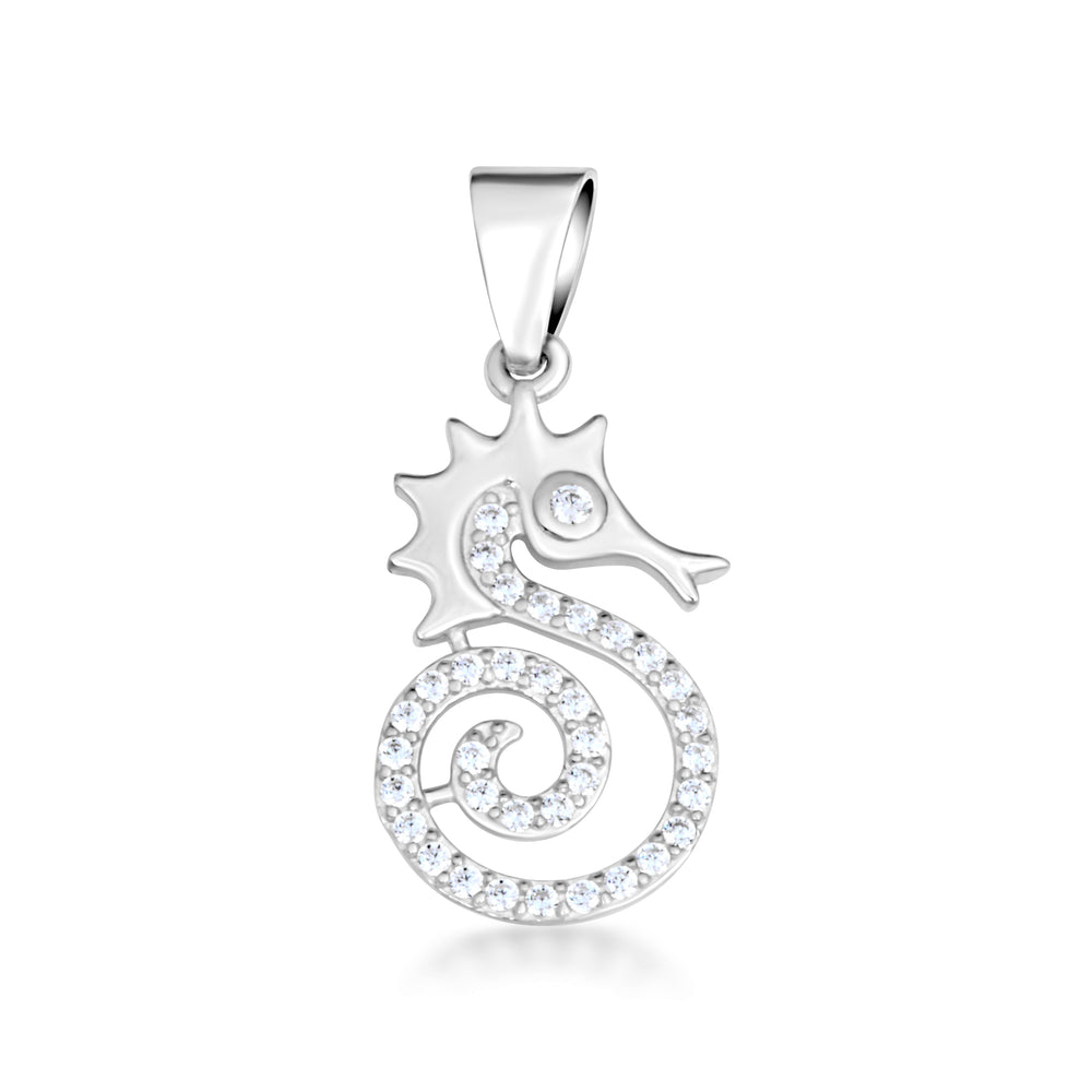 Sterling Silver Cubic Zirconia Seahorse Pendant Necklace
