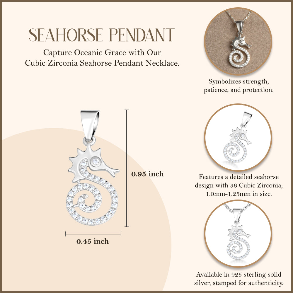 Sterling Silver Cubic Zirconia Seahorse Pendant Necklace, view 3