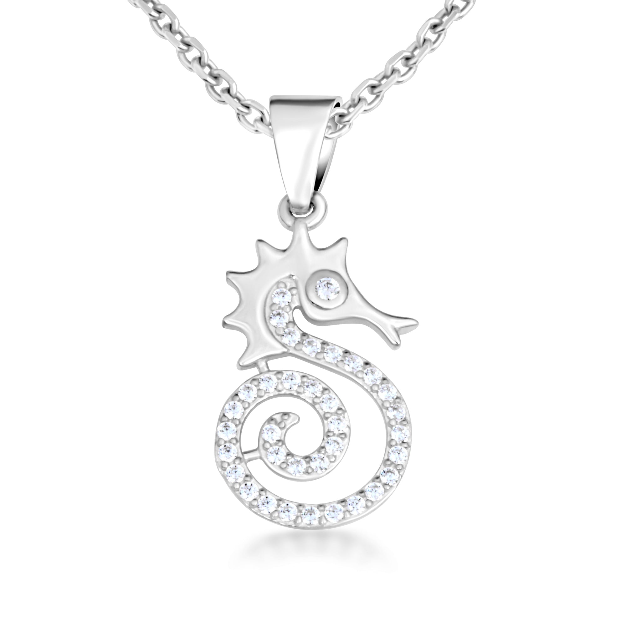 Sterling Silver Cubic Zirconia Seahorse Pendant Necklace, view 4