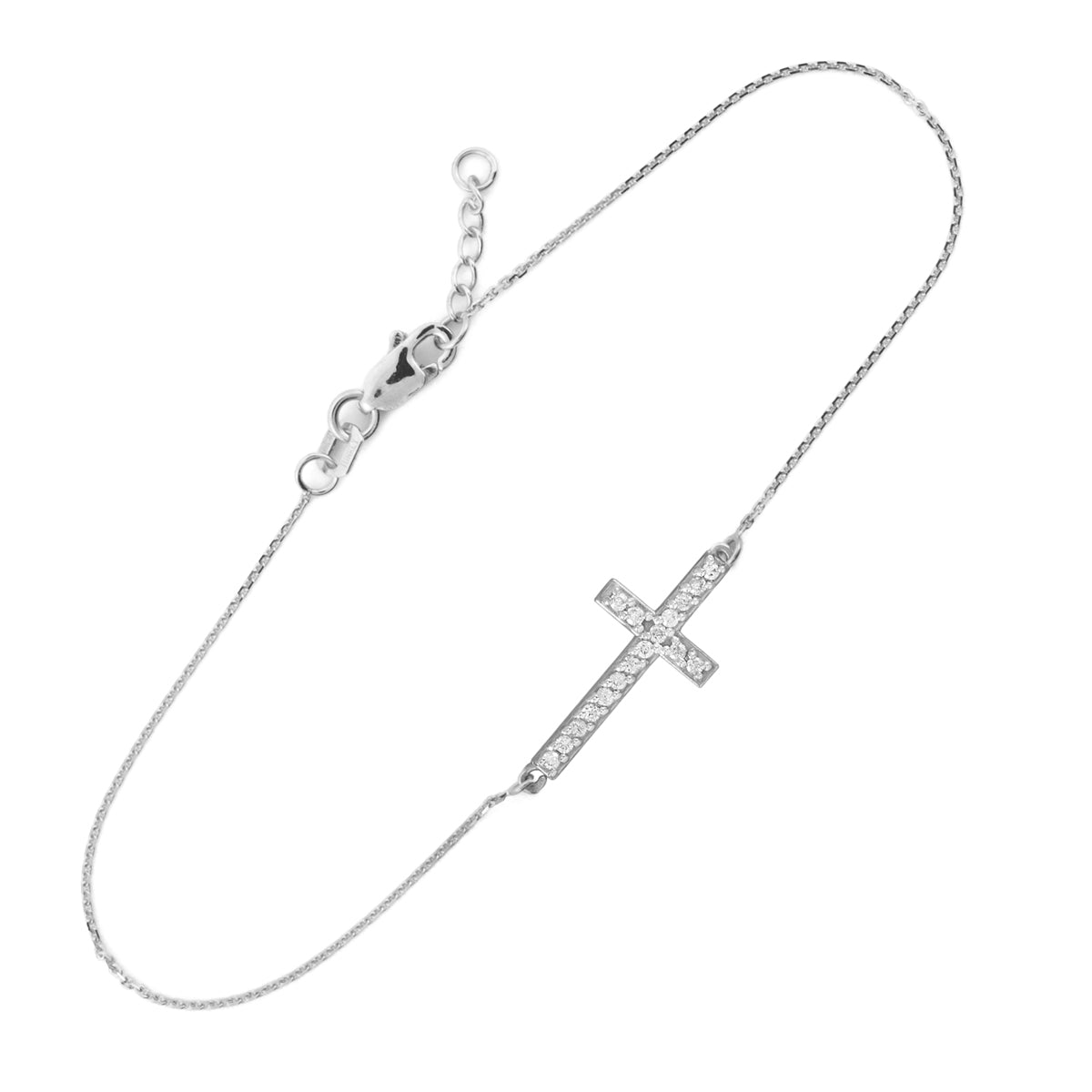 Sterling Silver Cubic Zirconia Sideways Cross Bracelet