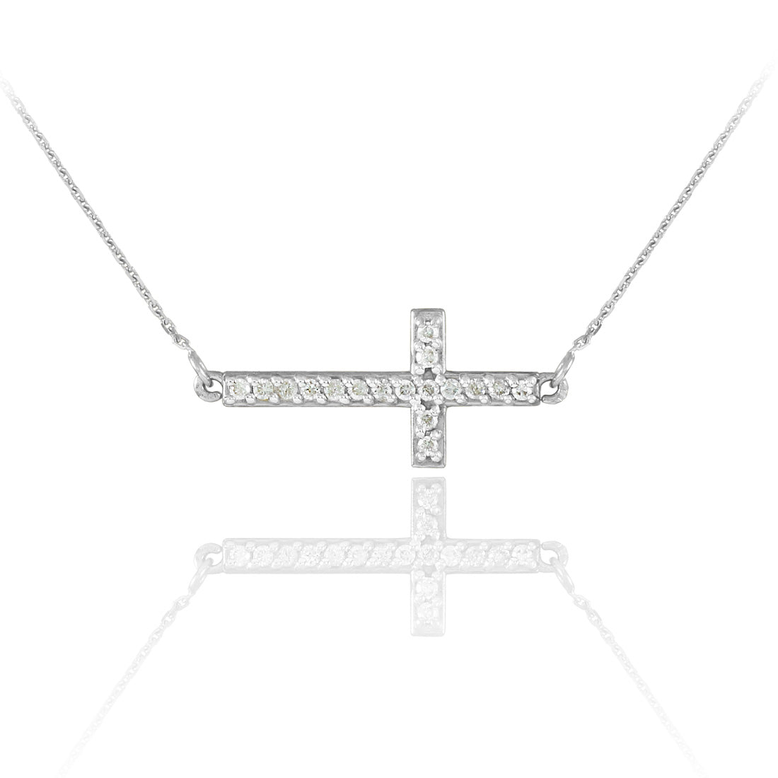 Sterling Silver Cubic Zirconia Sideways Cross Religious Pendant Necklace