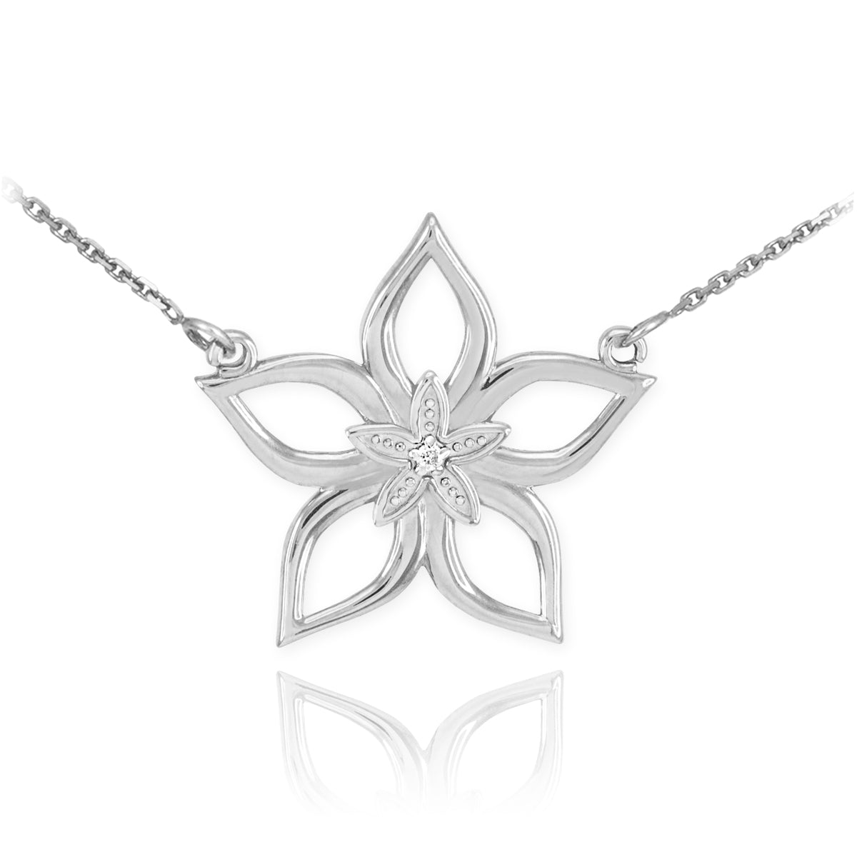 Sterling Silver Cubic Zirconia Star Flower Necklace