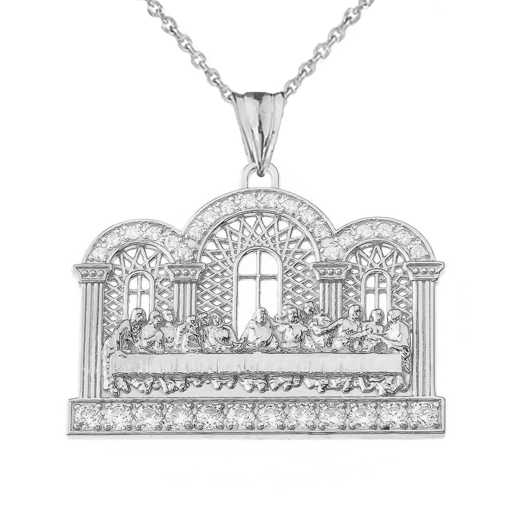 Sterling Silver Cubic Zirconia The Last Supper Jesus Christ Pendant Necklace