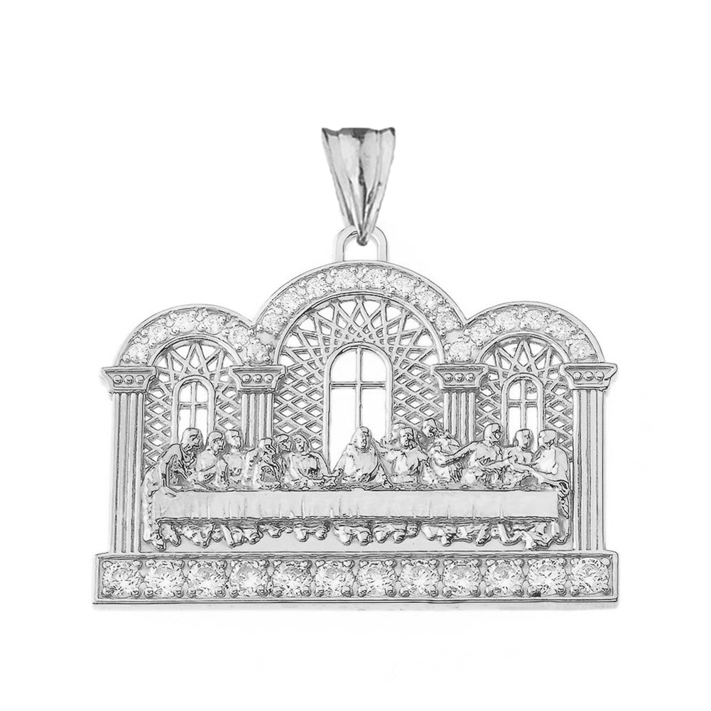 Sterling Silver Cubic Zirconia The Last Supper Jesus Christ Pendant Necklace, view 2