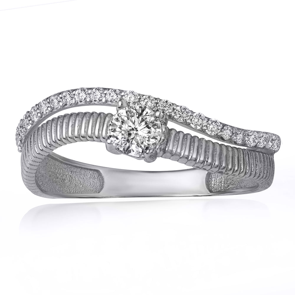 Sterling Silver Cubic Zirconia Wavy Striped Double Band Ring