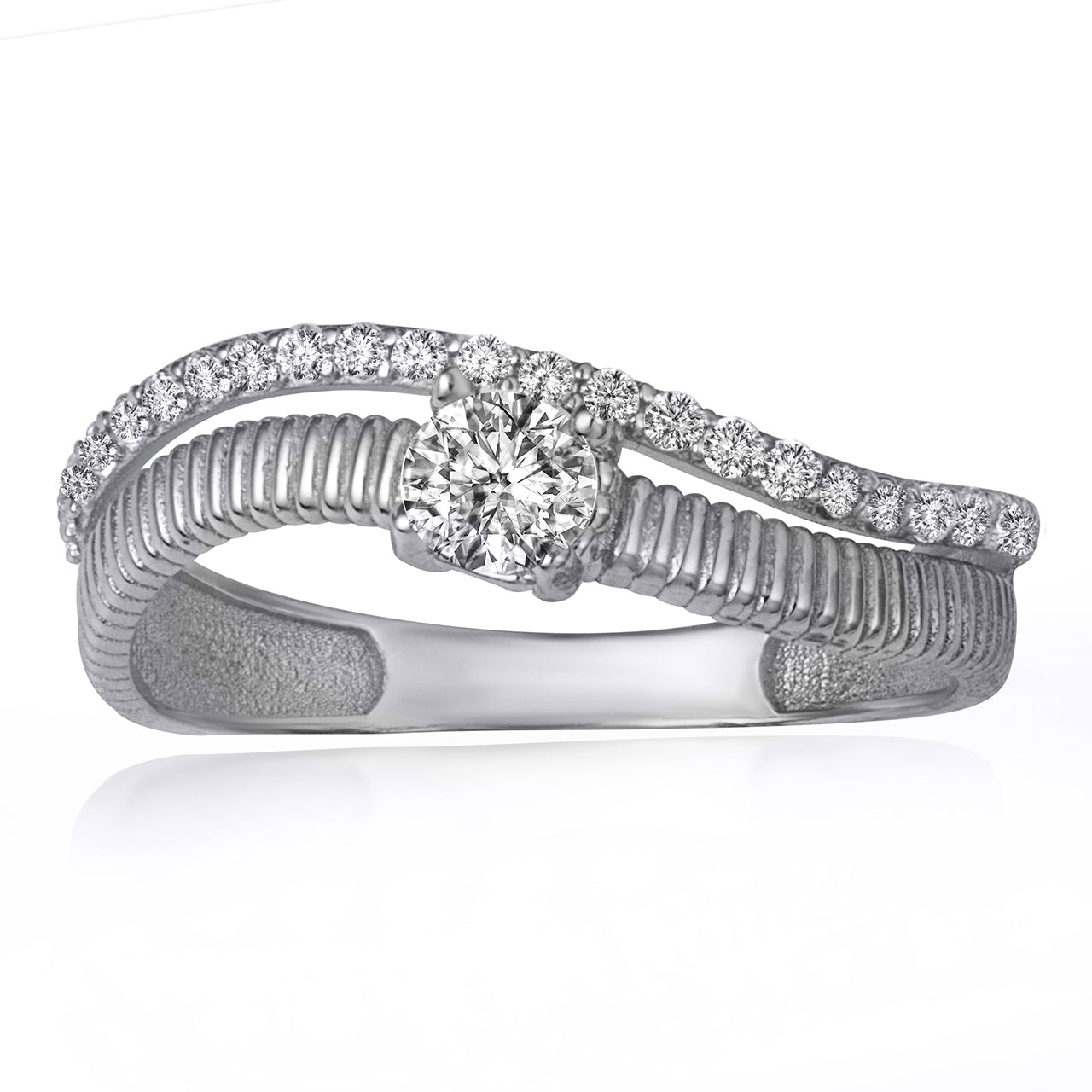 Sterling Silver Cubic Zirconia Wavy Striped Double Band Ring