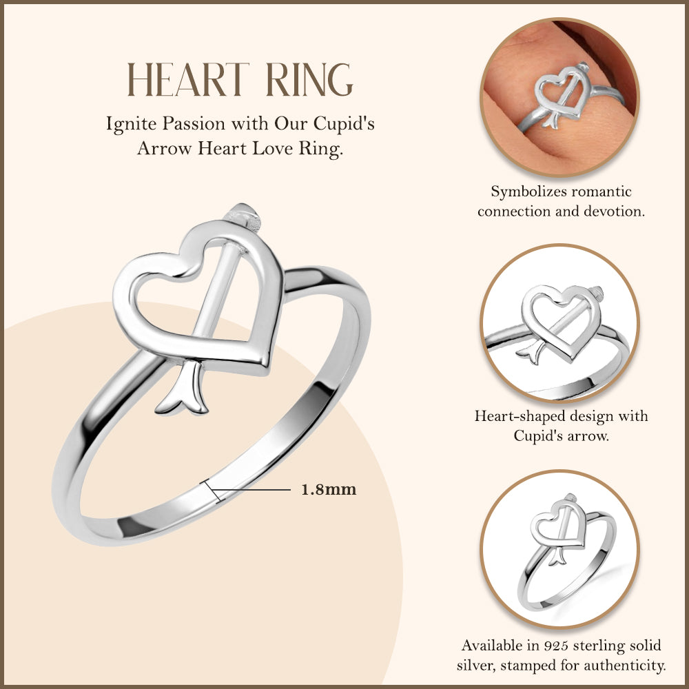 Sterling Silver Cupid's Arrow Heart Love Ring, view 3