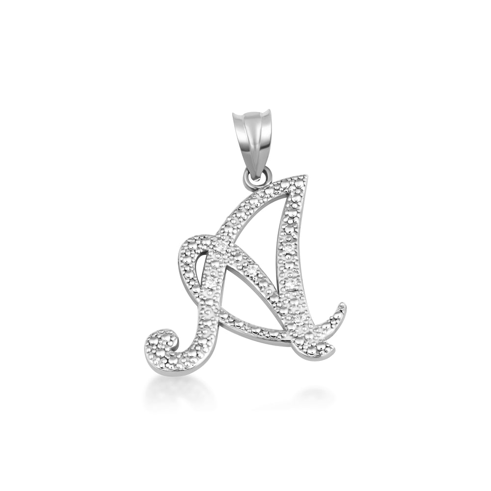 Sterling Silver Cursive Letter Script "A-Z" CZ Initial Pendant Necklace