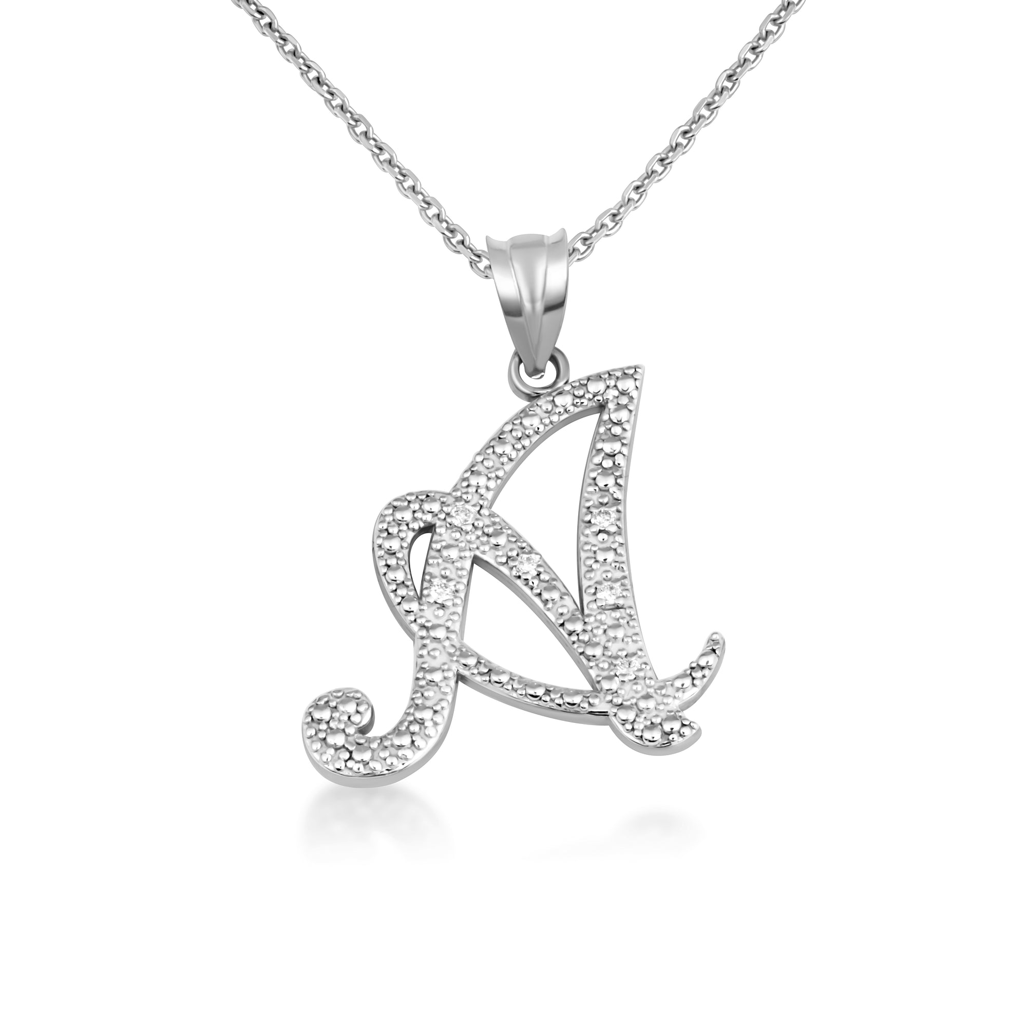 Sterling Silver Cursive Letter Script "A-Z" CZ Initial Pendant Necklace, view 4