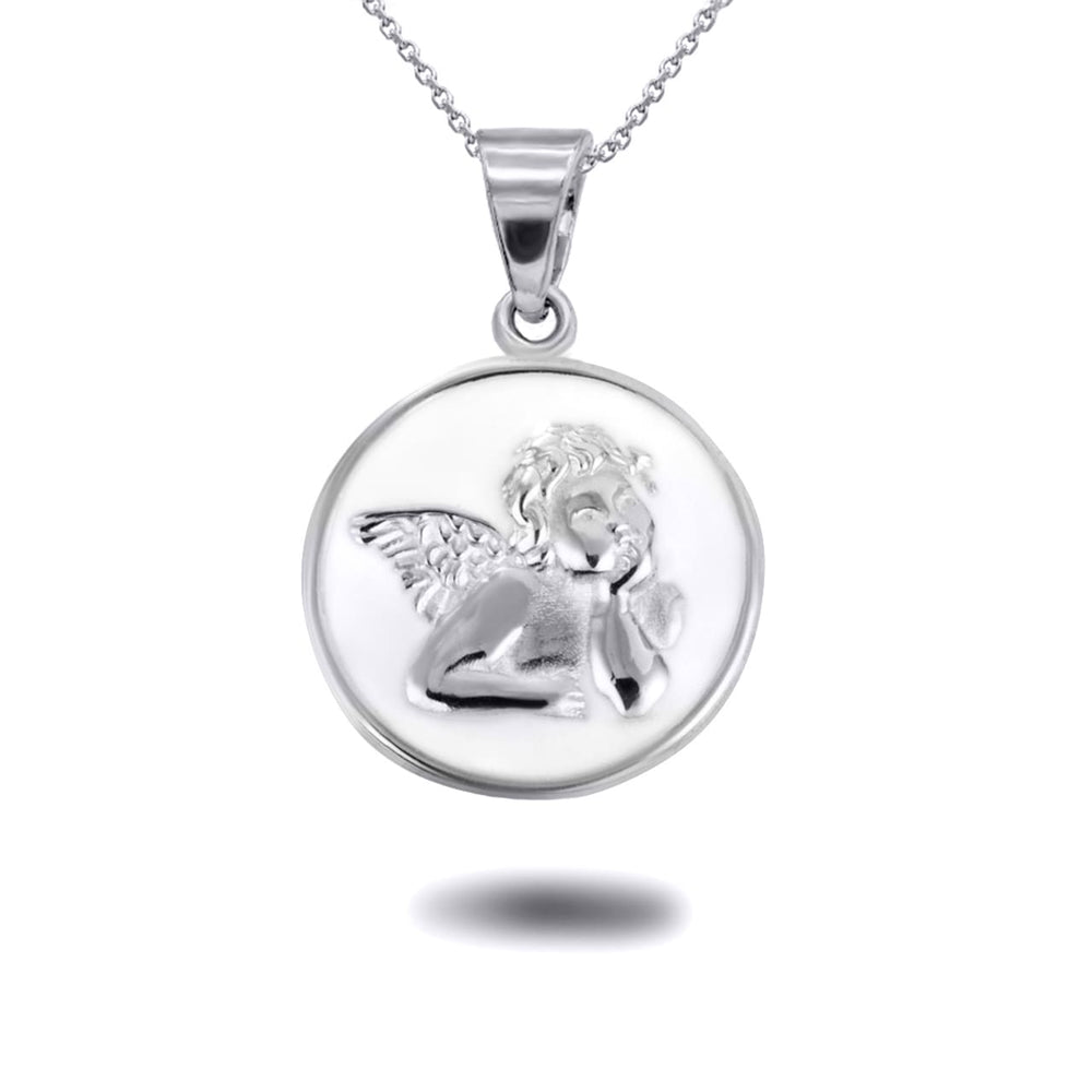 Sterling Silver Custom Enamel Cherub Angel Medallion Pendant Necklace