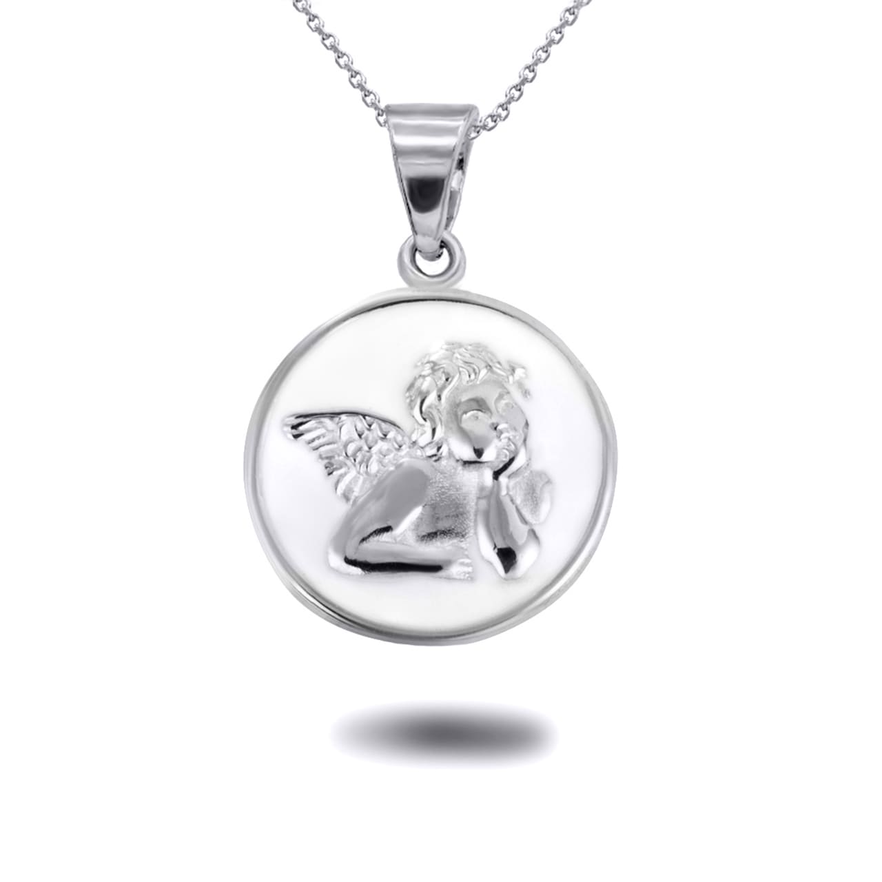 Sterling Silver Custom Enamel Cherub Angel Medallion Pendant Necklace