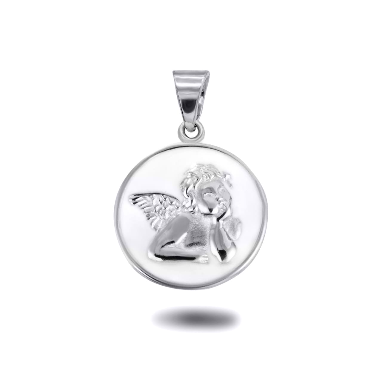 Sterling Silver Custom Enamel Cherub Angel Medallion Pendant Necklace, view 3