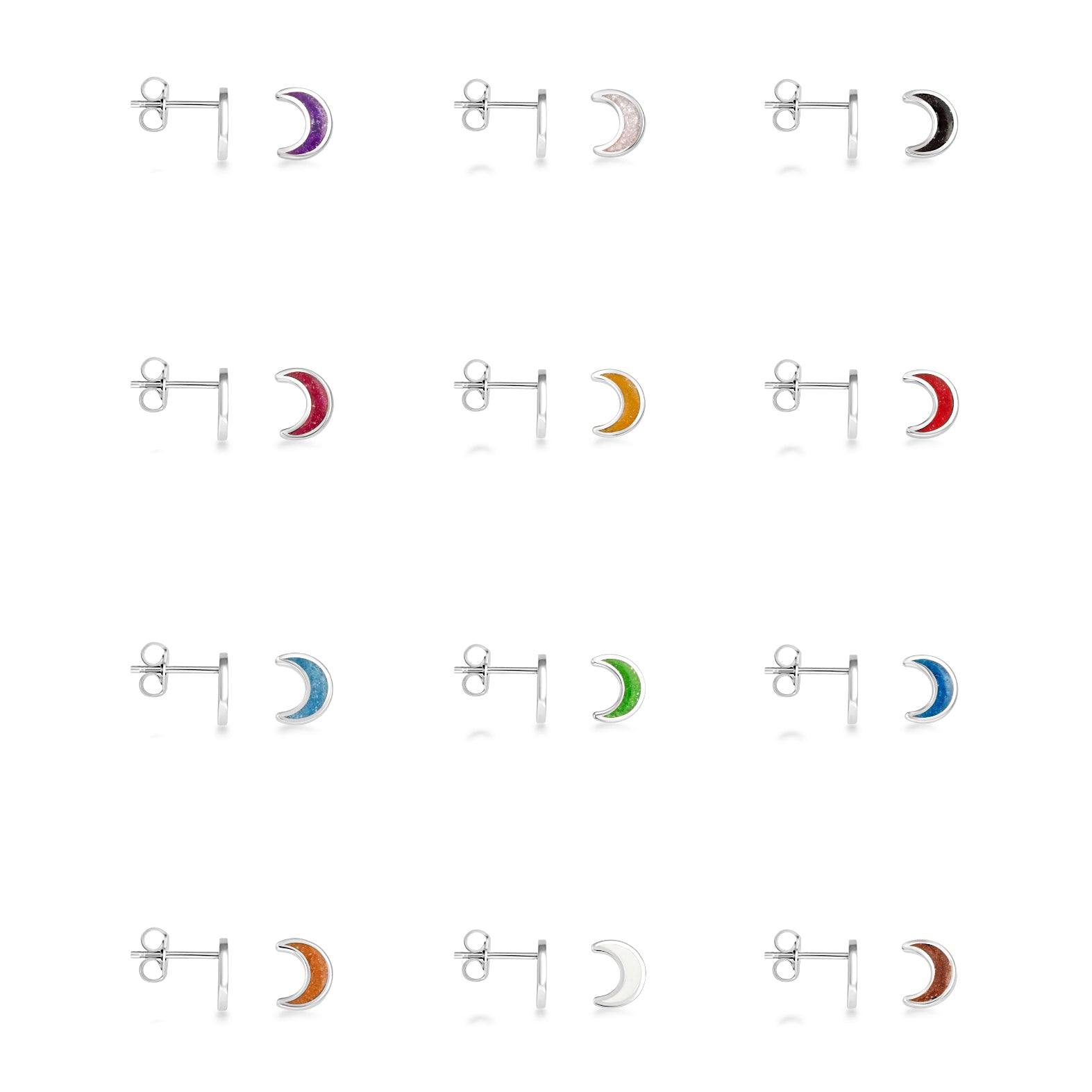 Sterling Silver Custom Enamel Moon Stud Earrings