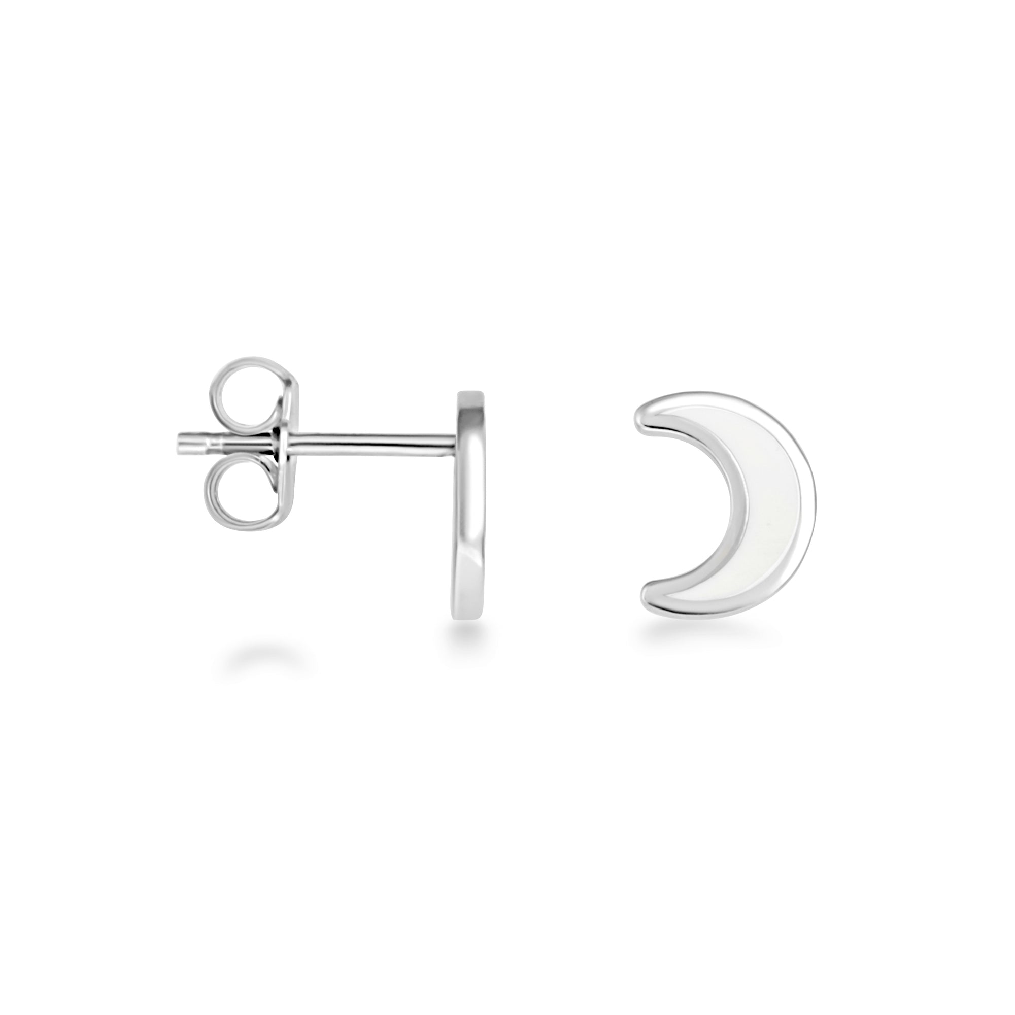 Sterling Silver Custom Enamel Moon Stud Earrings, view 7