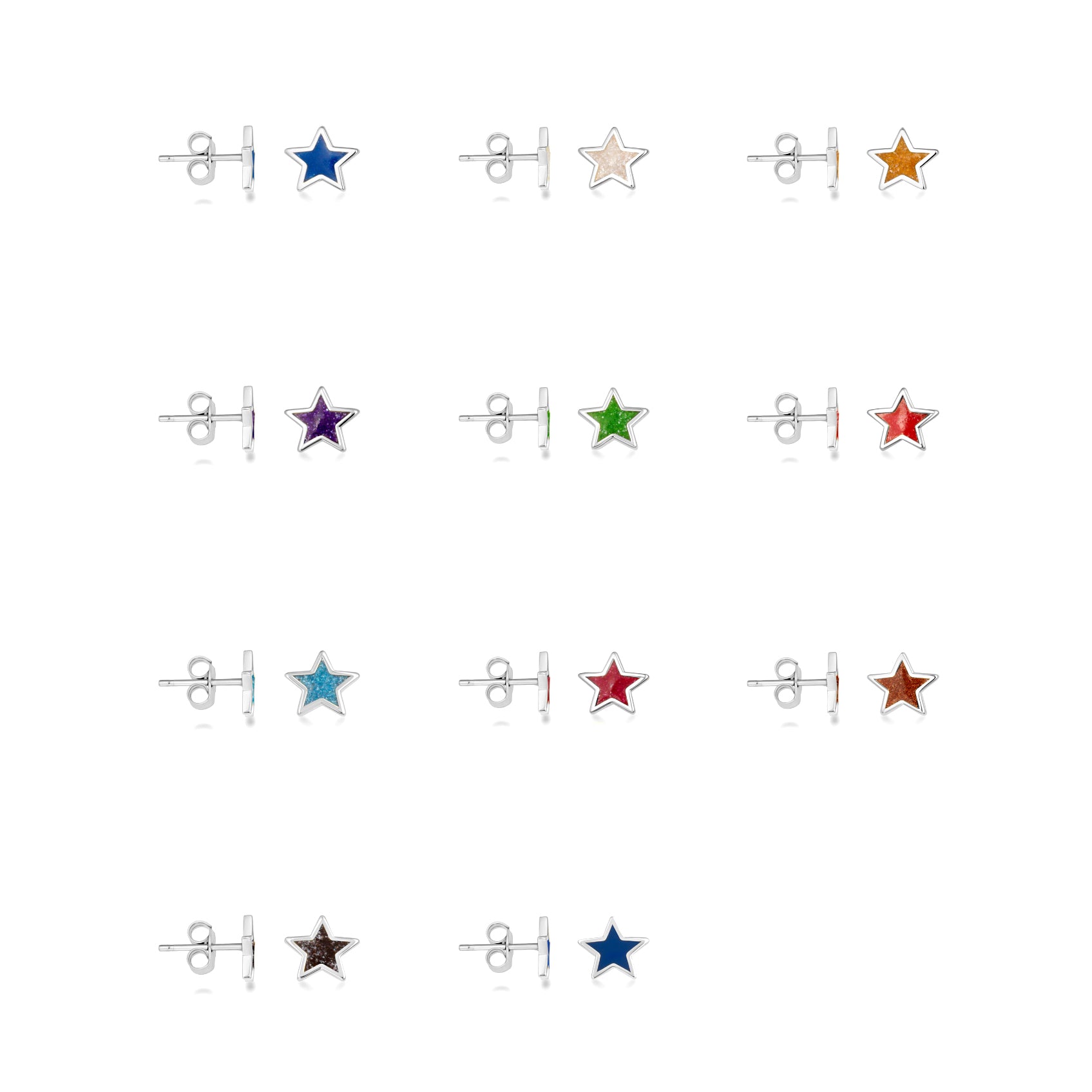 Sterling Silver Custom Enamel Star Stud Earrings