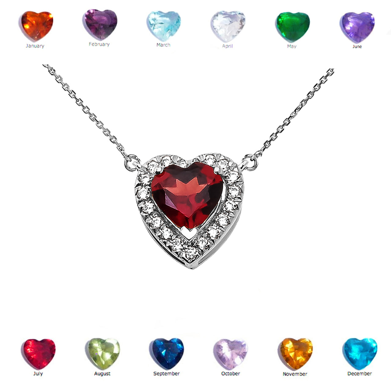 Sterling Silver Custom Heart Birthstone Diamond Pendant Necklace