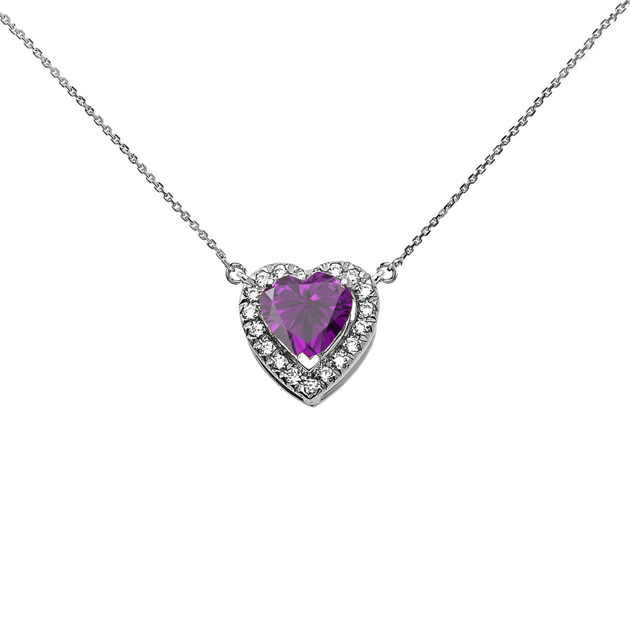 Sterling Silver Custom Heart Birthstone Diamond Pendant Necklace, view 4