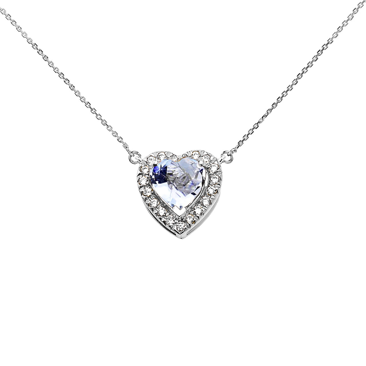Sterling Silver Custom Heart Birthstone Diamond Pendant Necklace, view 5