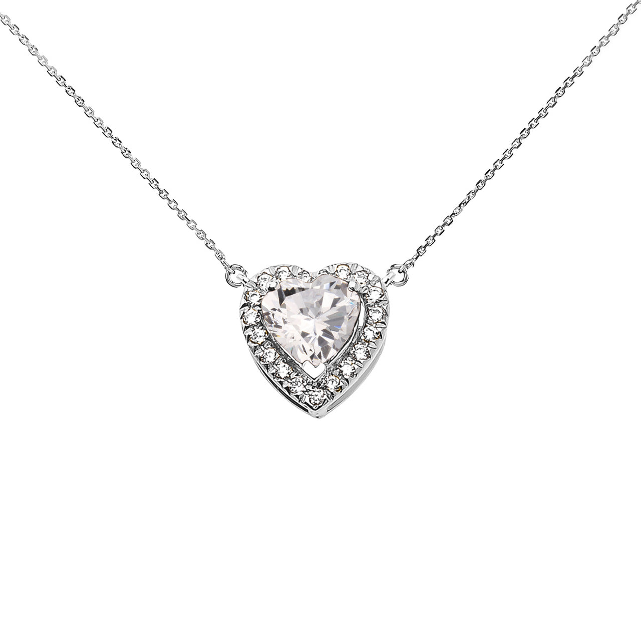 Sterling Silver Custom Heart Birthstone Diamond Pendant Necklace, view 6