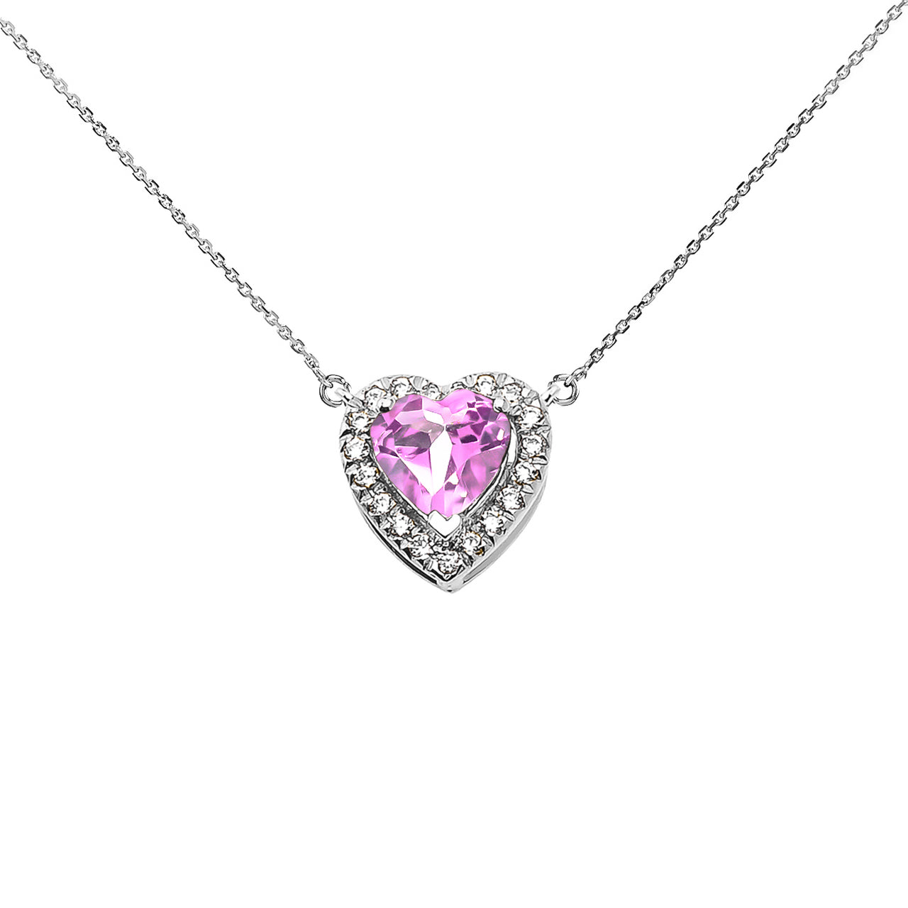 Sterling Silver Custom Heart Birthstone Diamond Pendant Necklace, view 12